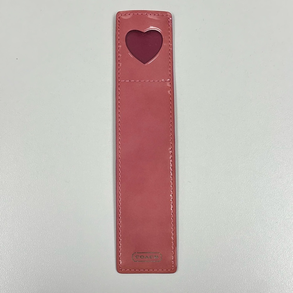 Coach Rose Pink Patent Leather Bookmark with Heart Cutout